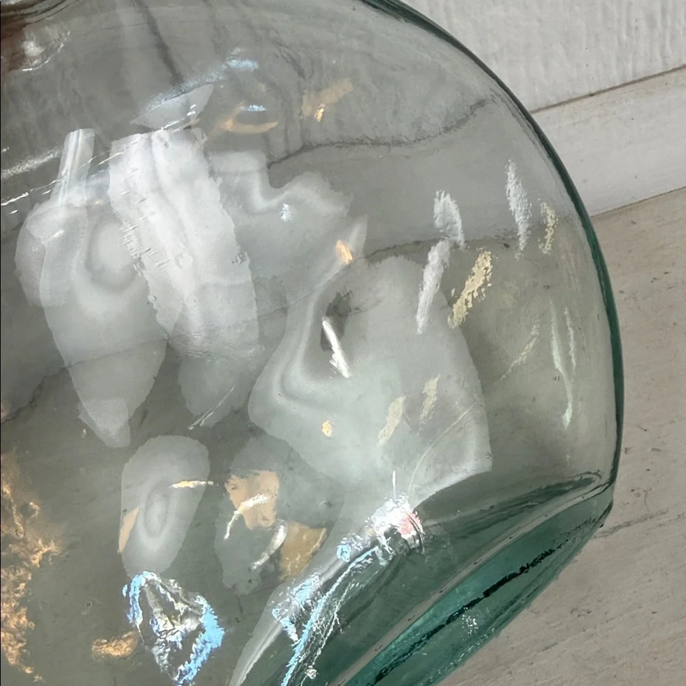 Vintage Pier 1 Clear Green Glass Bulb Vase w/ Cork Stopper Approx 6” Spain